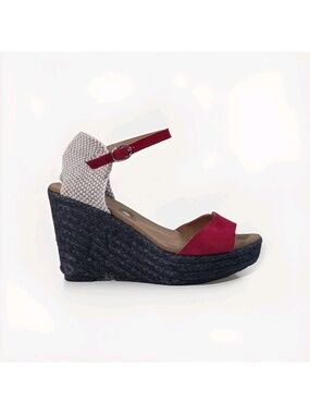 MAYPOL Spain Espadrille Wedge Sandals EU 41 US 10 Platform Ankle Strap Red Suede